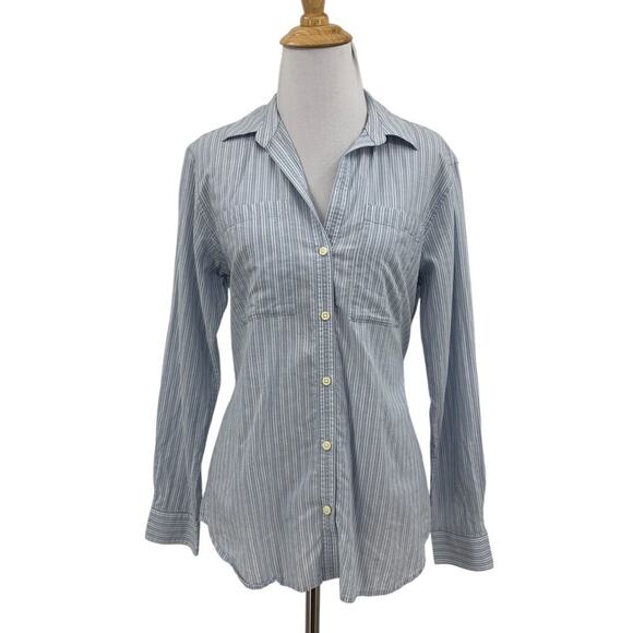 Patagonia Top Womens XS Extra Small Blue White Organic Hemp Blend Stripe Button - Picture 1 of 11